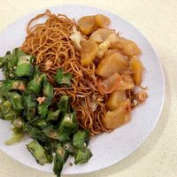 Potatoes, winged beans and noodles at Yi Pin Xiang  in North Singapore