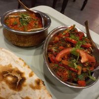 Aloo mutter, bhindi masala and naan bread at Accha in Chiang Mai