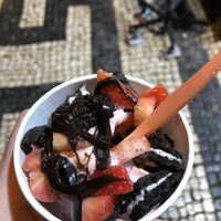 Vegan vanilla frozen yogurt with strawberries, Oreos and chocolate sauce  at Myiced Baixa in Lisbon