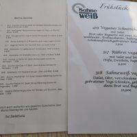 Menu at Cafe Sahneweiss in Bonn