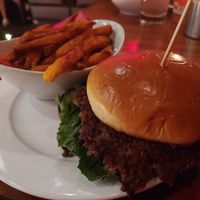 Impossible burger with sweet potato fries at DLUX in Madison