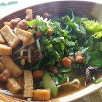 noodle soup with tofu and veggies at Ahan Jay Taan Bun in Mukdahan