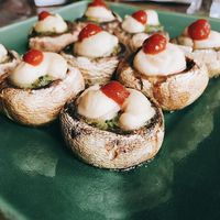 Vegan Sriracha stuffed mushrooms WOW at CyBelle's Front Room in San Francisco