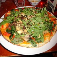 Vegan mushroom pizza with smoked tofu at Golden Temple in Amsterdam