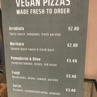 Vegan pizza menu at Sugo Pizza Al Taglio in Amsterdam