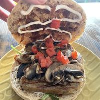 Sausage sarnie with added mushrooms  at Square Roots in Whitley Bay