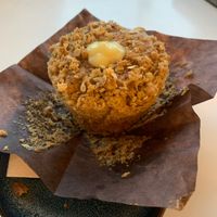 Apple Crumble muffin. You can keep the Pyramids and the Moon landings. This is the pinnacle of human achievement to date. at Square Roots in Whitley Bay
