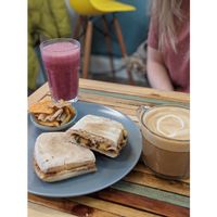 Sun dried tomato, spinach, cheese and red onion chutney ciabatta 🤤 at Square Roots in Whitley Bay