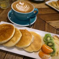pancakes + capuccino (all vegan) at Le Labo in Lyon