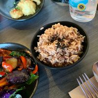 Brown rice with Spicy Eggplant.   at Coup De Thai in Los Gatos