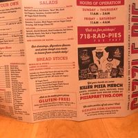 menu  at Sizzle Pie in Brooklyn