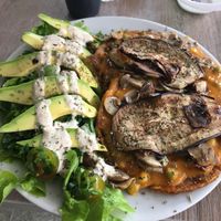 Vegan dish - the friendly staff offered to swap out cheese for some eggplant slices. Tasty!  at Loto Azul Vegetariano in Bogota
