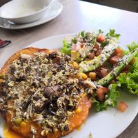 Dish comes with starter and drink at Loto Azul Vegetariano in Bogota