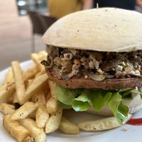 Burger and fries #Veganuary at Loto Azul Vegetariano in Bogota