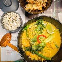 yasai nikko curry with rice and bang bang cauliflower at Wagamama in Cambridge