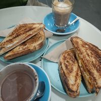 Macaroni cheese and tofu scramble jaffles at Union Kiosk in Melbourne