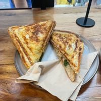 Vegan roast chicken, yay feta and spinach. Their best seller and for good reason. at Union Kiosk in Melbourne