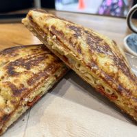 Pepperoni mac n cheese jaffle  at Union Kiosk in Melbourne