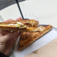 Scramble tofu jaffle with ham, cheese and hollandaise ($12) at Union Kiosk in Melbourne