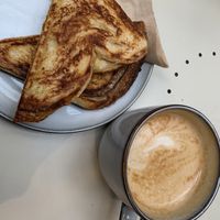 Cheese & avocado jaffle (opted not to have Vegemite included) & almond milk latte.  at Union Kiosk in Melbourne