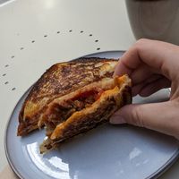 Inside the jaffle, it is loaded at Union Kiosk in Melbourne