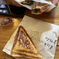 Mushroom, mozzarella, & spinach and tofu scramble jaffles   at Union Kiosk in Melbourne