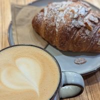 Flat white + almond croissant at Union Kiosk in Melbourne