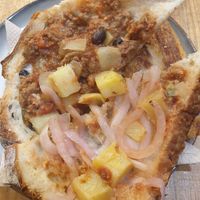 Chilli con carne special $17: good mince+potatoes, delish pickled red onion, but no cream cheese, and needs more spices at Union Kiosk in Melbourne