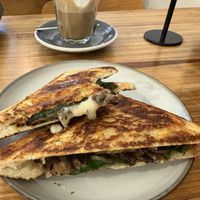 Mushroom Basil toastie   at Union Kiosk in Melbourne