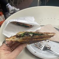 Spinach, mushroom and basil jaffle   at Union Kiosk in Melbourne