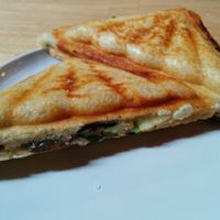 mushroom-basil-spinach-mozzarella jaffle at Union Kiosk in Melbourne