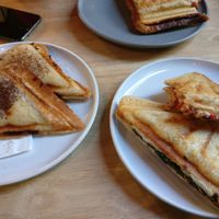 Mushroom jaffle and veg bolognese jaffle at Union Kiosk in Melbourne