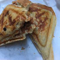 Veg Bolognese, Mozzarella and Garlic Butter Jaffle ($8). Delicious and such good value!! at Union Kiosk in Melbourne