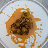 Oyster mushrooms with a red curry sauce at De Waaghals in Amsterdam