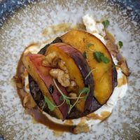 Roasted peaches, gingerbread cake and tonka bean mousse at De Waaghals in Amsterdam