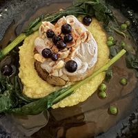 Kohlrabi, polenta, coffee oil jus, mushroom puree, nuts, black currants   at De Waaghals in Amsterdam