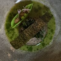 Beluga lentil, wakame, spring pea, onion flowers  at De Waaghals in Amsterdam