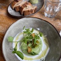 Rocket pesto with bread, vegan panna cotta  at De Waaghals in Amsterdam