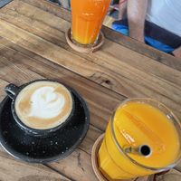 Cappuccino with Oat Milk and fresh juices 🥤  #Veganuary at The Factory Cafe in Koh Tao