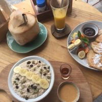 Cinnamon Porridge and Banana Pancaces  at The Factory Cafe in Koh Tao