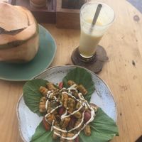 vegan sweet potato Gnocci with Pesto  at The Factory Cafe in Koh Tao