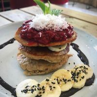 Berry banana pancakes  at The Factory Cafe in Koh Tao