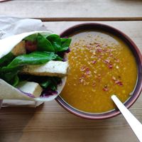 Dal and tofu wrap at Freedom Organics in Darwen
