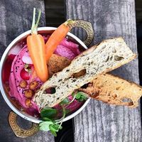 Beetroot hummus side dish at The Omni Collective in South East London