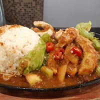 Hotplate sambal prawn with rice at T-Vege 德素 in East Singapore