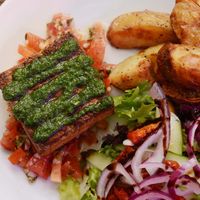 Marinated Devons Dragonfly Farm Tofu served with Salsa Verde at Rock Garden in Torquay