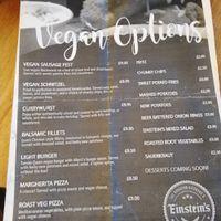 Vegan menu x at Einstein's in Chesterfield
