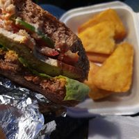 Tofu Burger and hash brown potato. 👌✅ at Rekalibracija Veganski in Novi Sad
