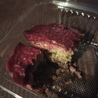 Ordered cheesecake, got this, also tasty but with coconut and berries at Rekalibracija Veganski in Novi Sad