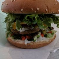 Greek Burger. at ZEN Vegan Burger in St Petersburg